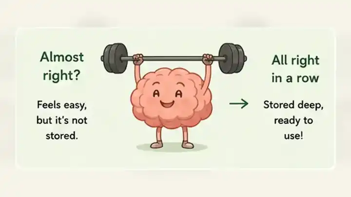 A cheerful brain lifting a barbell to represent memory becoming stronger through complete recall