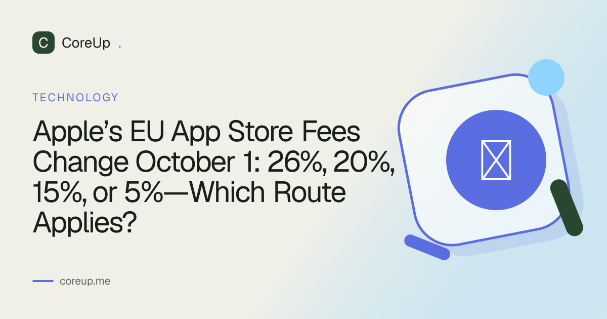 Apple’s EU App Store Fees Change October 1: 26%, 20%, 15%, or 5%—Which Route Applies?